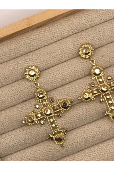 Pendientes CRUZ DORADA, cierre a presión, hipoalergénicos