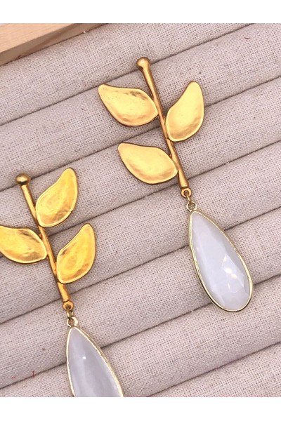 Pendientes VÉRTIGO chapado oro mate, cristal blanco, hipoalergénicos