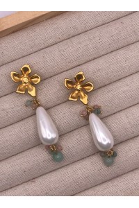 Pendientes MARFIL dorado mate, lágrima nácar, cuarzos colores, hipoale