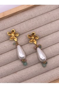 Pendientes MARFIL dorado mate, lágrima nácar, cuarzos colores, hipoale