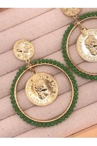 Pendiente ARO MONEDA dorado y verde