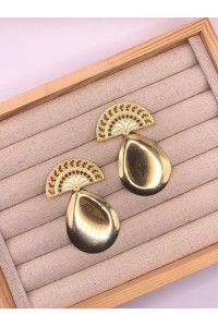 Pendientes ABANICOS dorados, cabezal abanico calado y lágrima dorada,
