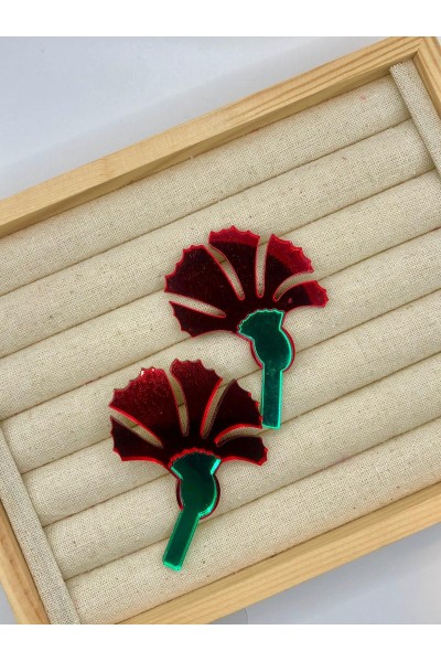 Pendientes CLAVEL cristal e rojo y verde, hipoalergénicos