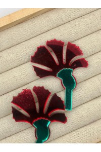 Pendientes CLAVEL cristal e rojo y verde, hipoalergénicos