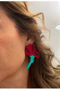 Pendientes CLAVEL cristal e rojo y verde, hipoalergénicos