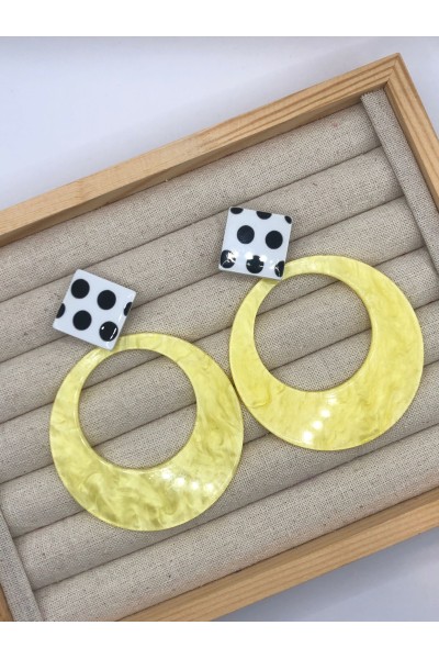 Pendientes NÁCAR AMARILLO, cabezal cuadrado lunar negro, hipoalergénic