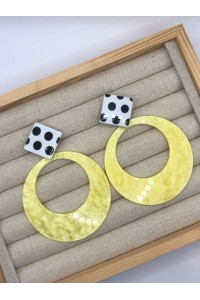 Pendientes NÁCAR AMARILLO, cabezal cuadrado lunar negro, hipoalergénic
