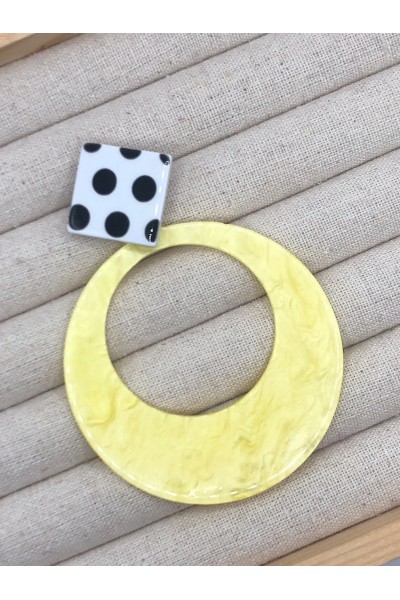 Pendientes NÁCAR AMARILLO, cabezal cuadrado lunar negro, hipoalergénic