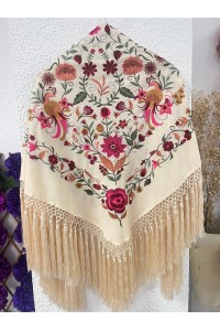 Mantoncillo cuadrado PUREZA blanco roto, seda bordado seda, artesanal