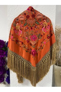 Mantoncillo cuadrado PUREZA caldera, seda bordado seda, fleco dorado