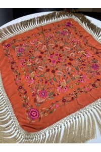 Mantoncillo cuadrado PUREZA caldera, seda bordado seda, fleco dorado