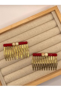 Peinecillo CORAL dorado y bolitas en hueso. Exclusivos Pura Flamenca