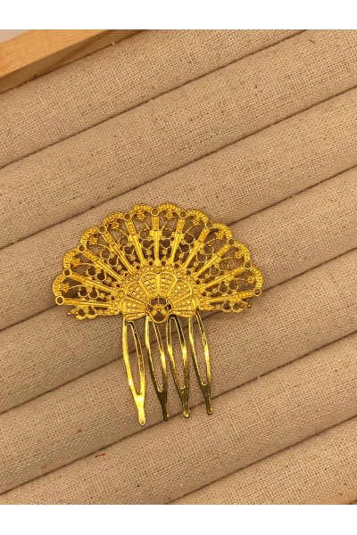 Peinecillo ABANICO grande dorado calado