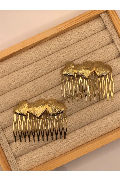 Peinecillo 3 CORAZONES dorado