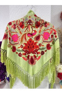 Mantoncillo LEGADO verde manzana, seda, flecado borlón