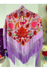 Mantoncillo LEGADO lila, seda, flecado borlón