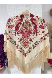 Mantoncillo HERENCIA beige crudo, seda, flecado borlón