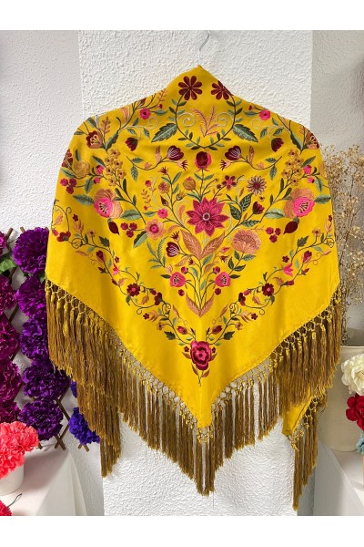 Mantoncillo PUREZA mostaza, seda, flecado borlón