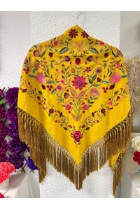 Mantoncillo PUREZA mostaza, seda, flecado borlón