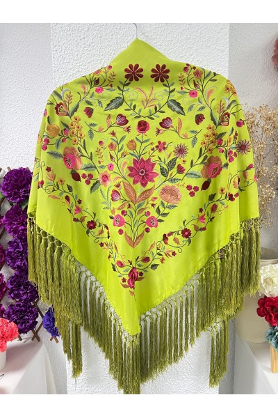 Mantoncillo PUREZA verde lima, seda, flecado borlón