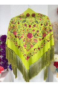 Mantoncillo PUREZA verde lima, seda, flecado borlón