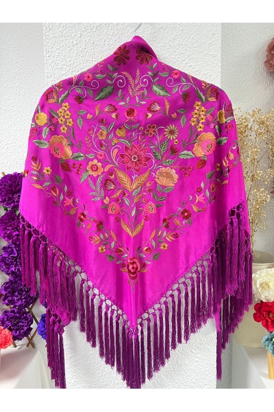 Mantoncillo PUREZA buganvilla, seda, flecado borlón