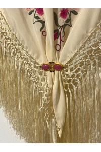 Mantoncillo de flamenca blanco roto GUACAMAYO, Artesanal, seda, borlón