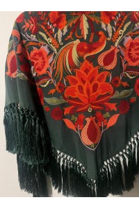 Mantoncillo LEGADO verde botella, seda, flecado borlón