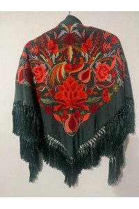 Mantoncillo LEGADO verde botella, seda, flecado borlón