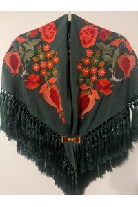 Mantoncillo LEGADO verde botella, seda, flecado borlón