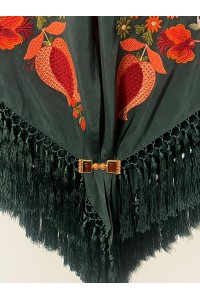 Mantoncillo LEGADO verde botella, seda, flecado borlón