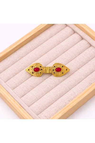 Broche LANZAS dorado y fuxia, baño de oro