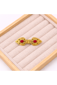 Broche LANZAS dorado y fuxia, baño de oro