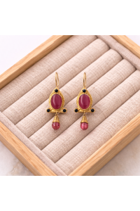 Pendientes DALILA dorados y fuxia, baño en oro, piedras naturales