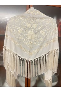 Mantoncillo de flamenca ANDALUCÍA blanco roto al tono con borlones