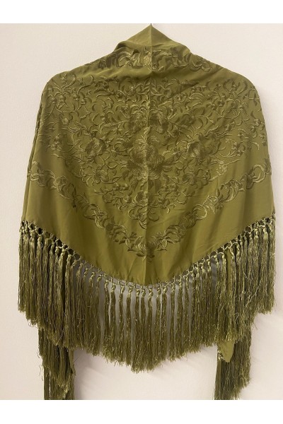 Mantoncillo de flamenca ANDALUCÍA verde seco caqui al tono,  borlones