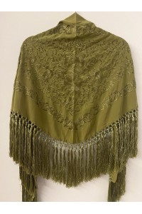 Mantoncillo de flamenca ANDALUCÍA verde seco caqui al tono,  borlones