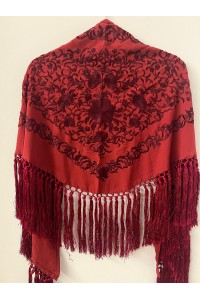 Mantoncillo de flamenca ANDALUCÍA granate vino al tono,  borlones