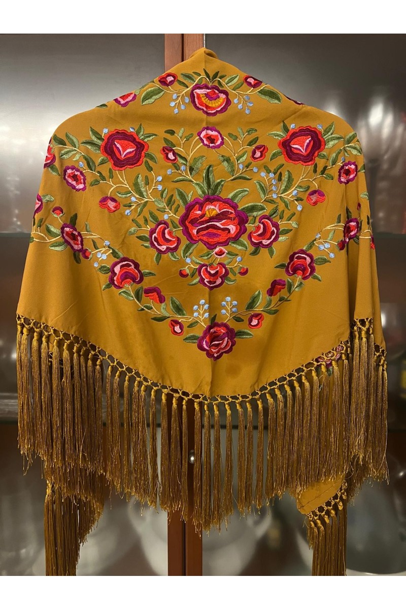 Mantoncillo de flamenca PEONITA mostaza flecado a mano
