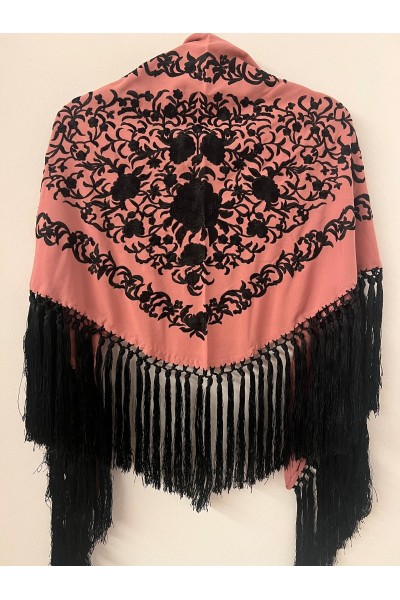 Mantoncillo de flamenca ANDALUCÍA bicolor maquillaje/negro,  borlones