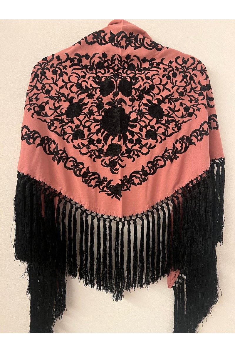 Mantoncillo de flamenca ANDALUCÍA bicolor maquillaje/negro,  borlones