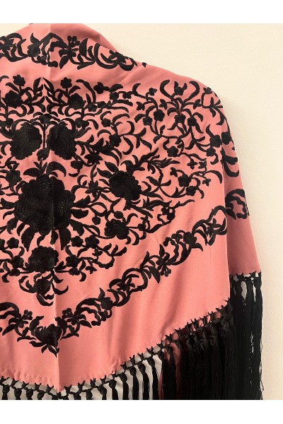 Mantoncillo de flamenca ANDALUCÍA bicolor maquillaje/negro,  borlones