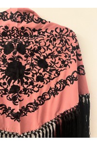 Mantoncillo de flamenca ANDALUCÍA bicolor maquillaje/negro,  borlones