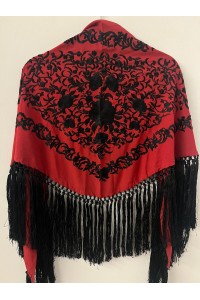 Mantoncillo de flamenca ANDALUCÍA bicolor granate vino/negr,  borlones