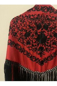 Mantoncillo de flamenca ANDALUCÍA bicolor granate vino/negr,  borlones