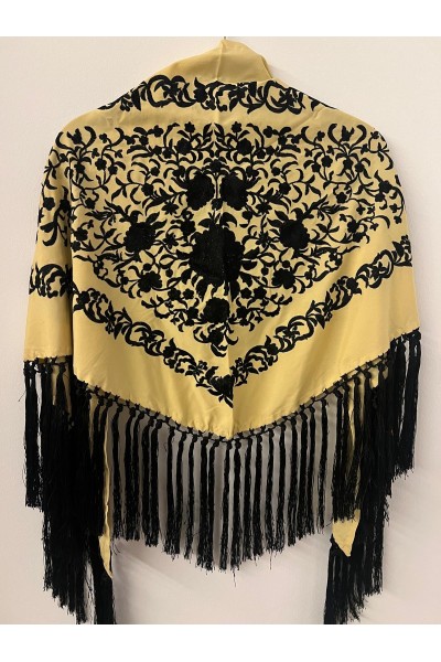 Mantoncillo de flamenca ANDALUCÍA bicolor vainilla/negro,  borlones