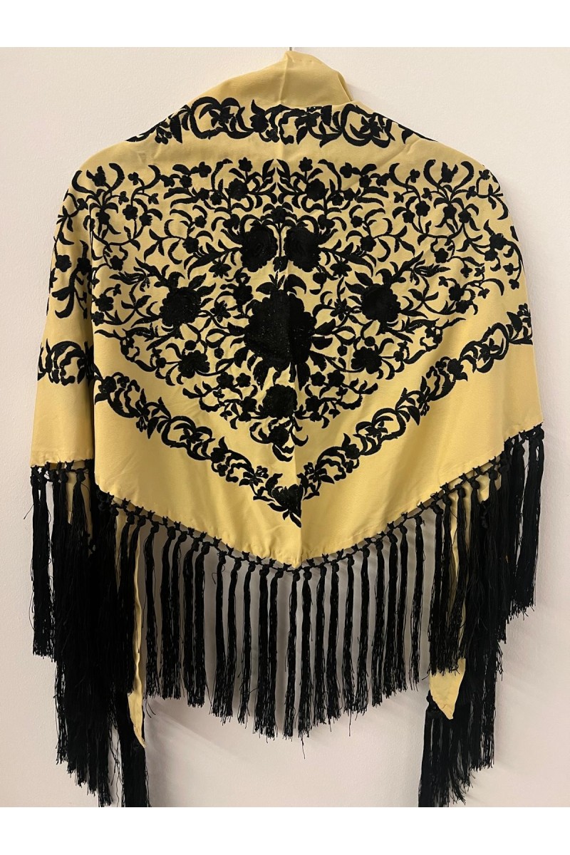 Mantoncillo de flamenca ANDALUCÍA bicolor vainilla/negro,  borlones