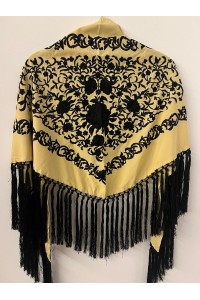 Mantoncillo de flamenca ANDALUCÍA bicolor vainilla/negro,  borlones