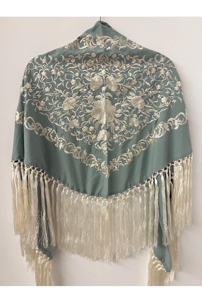 Mantoncillo de flamenca ANDALUCÍA bicolor verde jabonoso/blanco