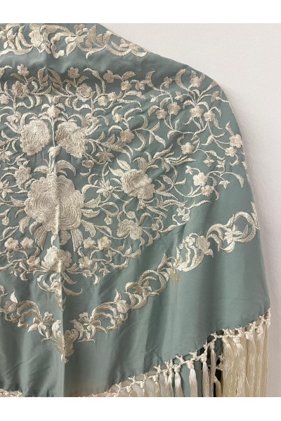 Mantoncillo de flamenca ANDALUCÍA bicolor verde jabonoso/blanco